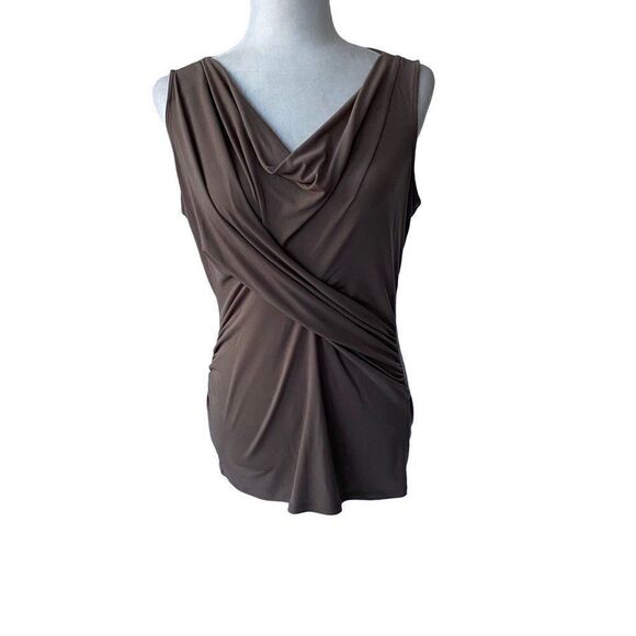 New York & Company Y2K Brown Short Sleeve Ruched Top SZ M - Picture 10 of 10